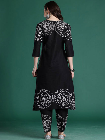 Dhiyona IE Floral Printed Pure Cotton Round Neck Tunic With Trousers Co-Ords