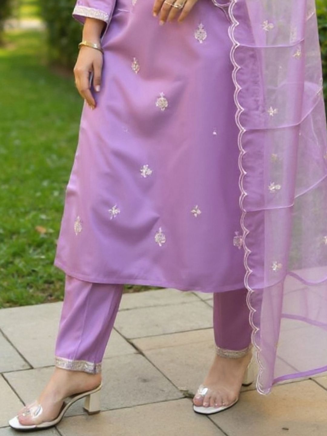 Ethnic Motifs Embroidered Notch Neck Sequinned Kurta With Trousers & Dupatta