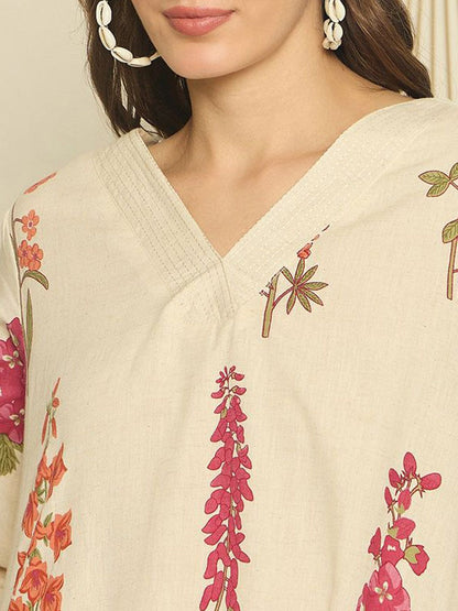 Dhiyona IE Women Printed V-Neck Top and Trousers Co-Ords