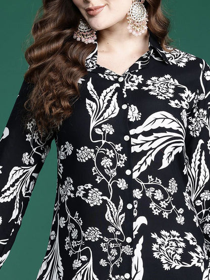 Dhiyona IE Floral Printed Three-Quarter Sleeves Tunic With Trouser