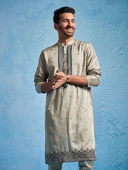 Men's Chiku Silk Blend Straight Kurta