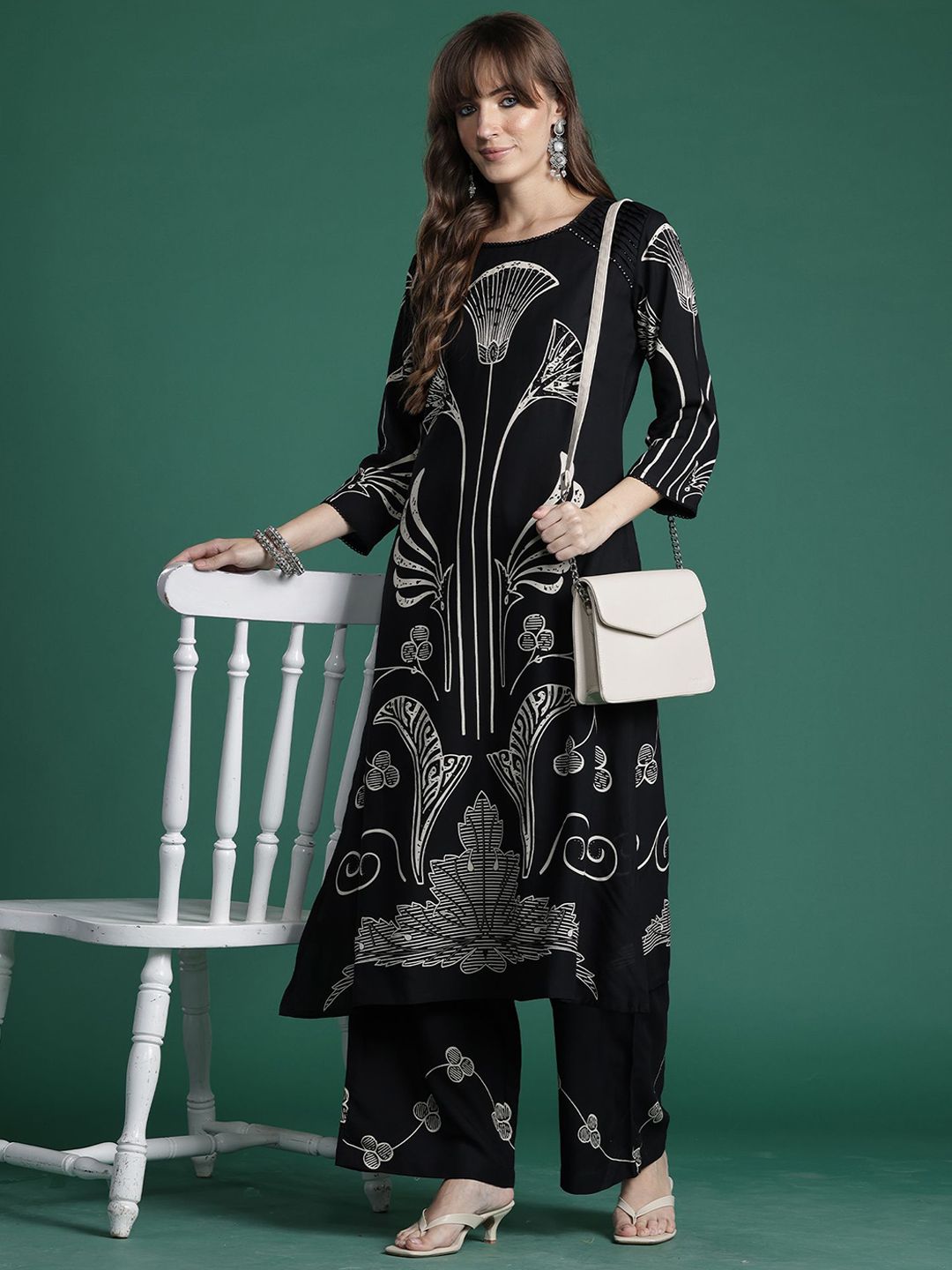Dhiyona IE Printed Straight Tunic With Trousers Co-Ords