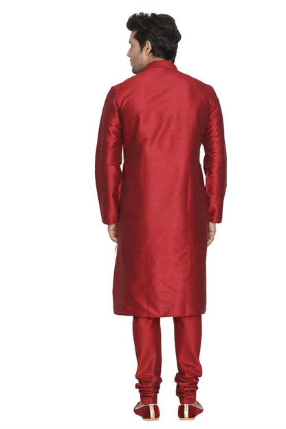 Men's Maroon Silk Blend Straight Kurta  Pyjama & Dupatta Set