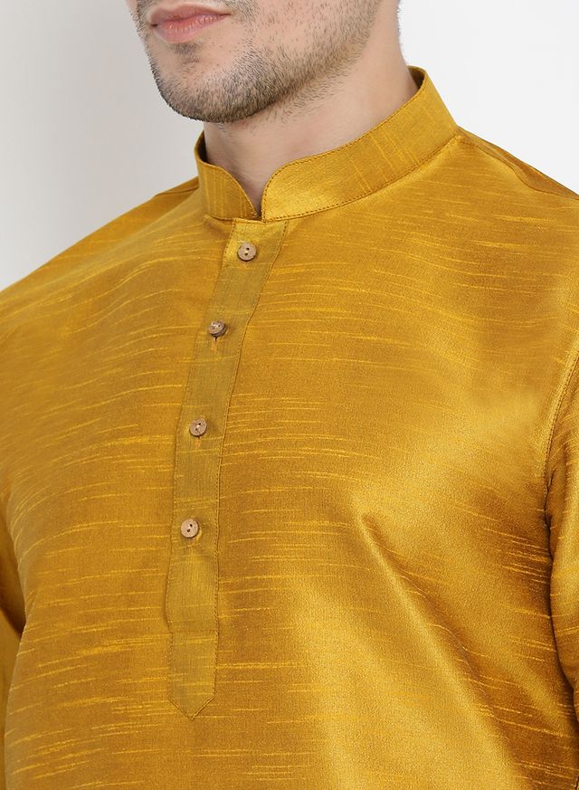Men's Gold Silk Blend Pathani Kurta and Dhoti Set