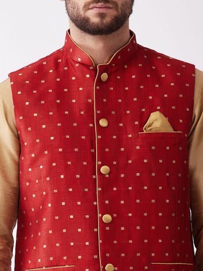 Men's Rose Gold Silk Blend Straight Jacket  Kurta and Dhoti Set