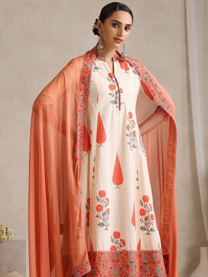 Women's Floral Printed Regular Pure Cotton Kurta with Palazzos & With Dupatta
