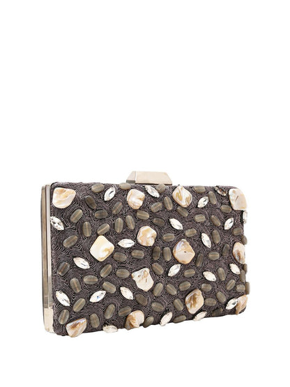 Dhiyona NR Mother Of Pearl Embroidered Box Clutch