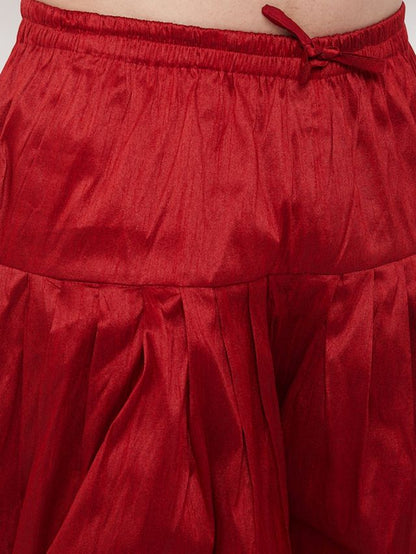 Men's Maroon Silk Blend Regular Dhoti