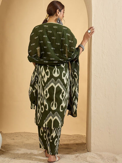 Women Ethnic Motifs Printed Regular Pure Cotton Kurta with Trousers & With Dupatta