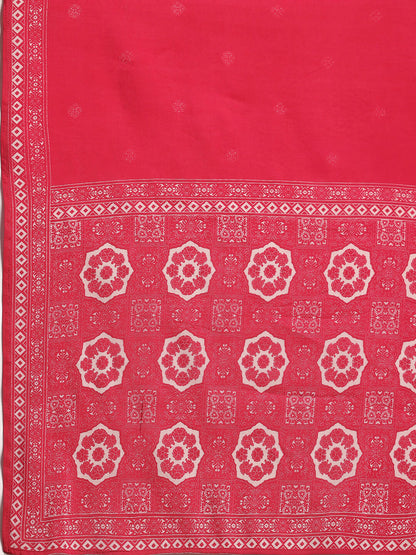 Women's LB Pink Printed Silk Blend Anarkali Suit With Dupatta