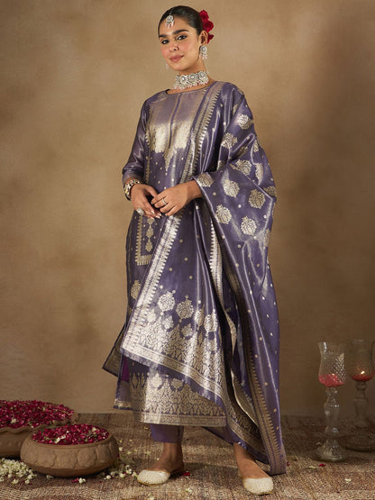 Women Ethnic Motifs Woven Design Kurta with Trousers & With Dupatta