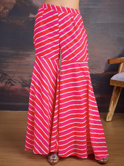 Dhiyona PD Women Bandhani Printed Round Neck Kurta & Sharara With Dupatta