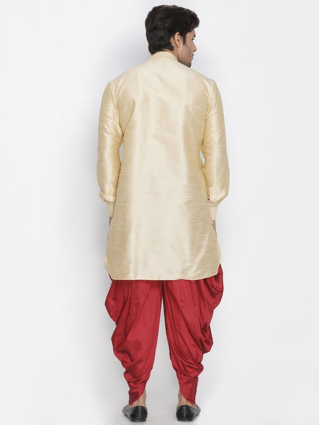 Men's Gold Silk Blend Pathani Kurta and Dhoti Set