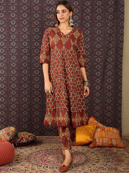 Women Ethnic Motifs Printed Regular Pure Cotton Kurta Trousers With Dupatta