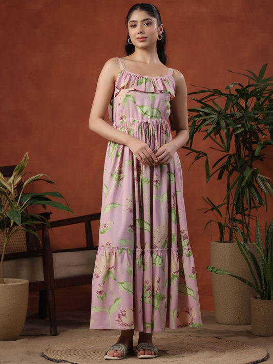 Dhiyona AY Women's Floral Print Fit & Flared Maxi Ethnic Dress