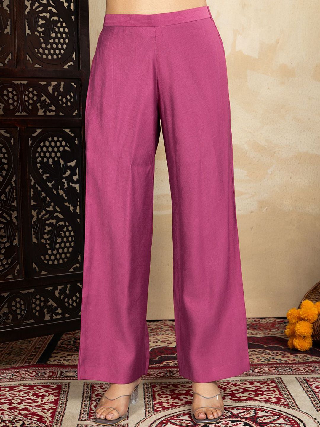 Dhiyona PD Women Floral Yoke Design Thread Work A-Line Kurta & Trousers