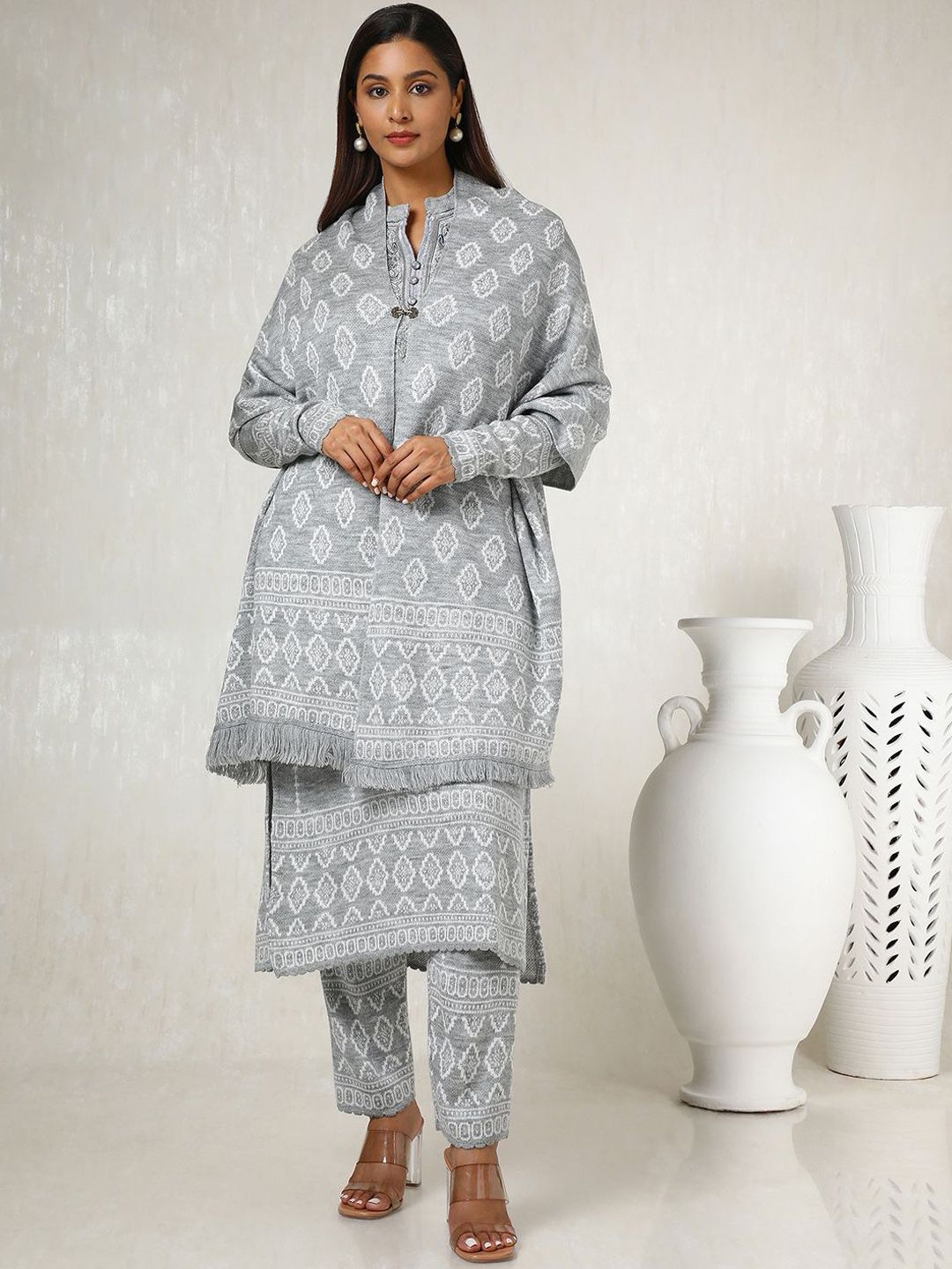 Dhiyona SO Women's Woven Designed Regular Thread Work Kurta with Trousers & Dupatta