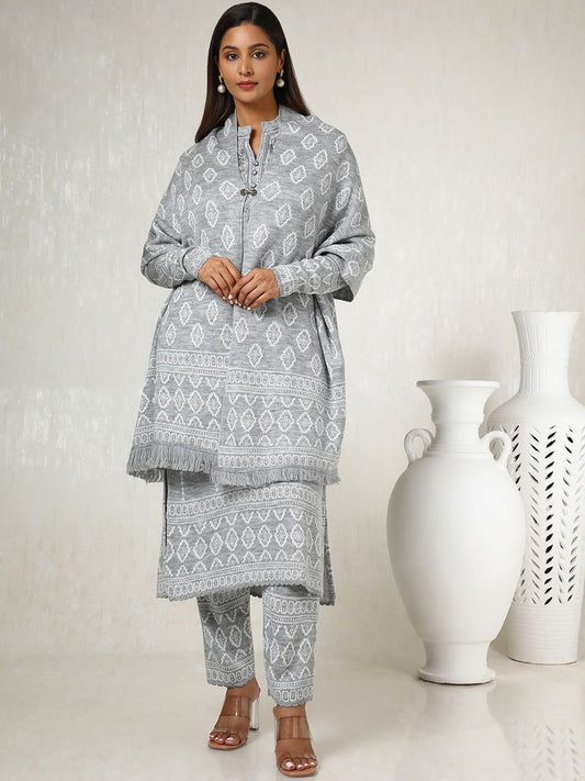 Dhiyona SO Women's Woven Designed Regular Thread Work Kurta with Trousers & Dupatta