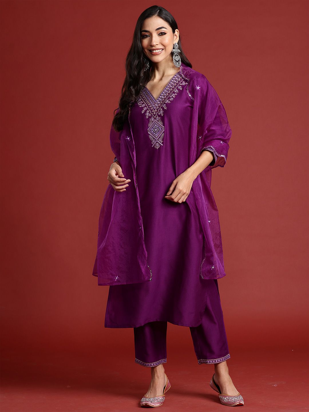 Women Ethnic Motifs Embroidered Kurta with Trousers & Dupatta