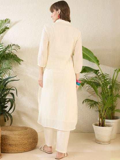 Dhiyona IE Printed Shirt Collar Three-Quarter Sleeves Pure Cotton Top With Trousers