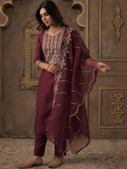 Women Ethnic Motifs Embroidered Kurta with Trousers & Dupatta