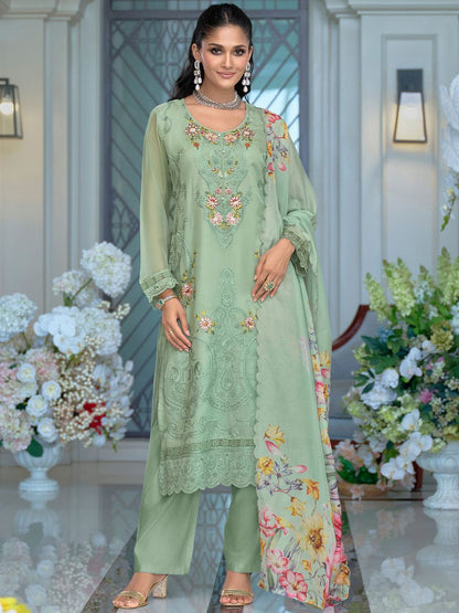 Women Floral Embroidered Thread Work Kurta with Trousers & Dupatta