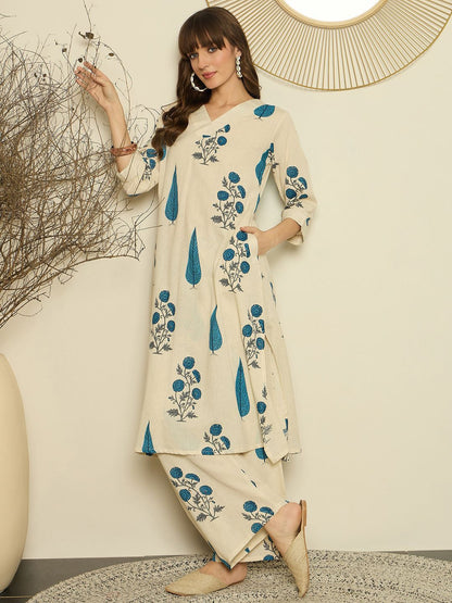 Women Floral Printed A-Line Kurta with Palazzo