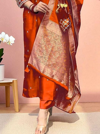 Dhiyona SN Women's Embroidered Straight Kurta Pyjama & Dupatta