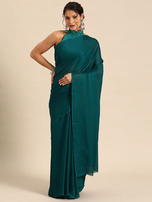 Dhiyona GR Women's Naaz Teal Satin Saree
