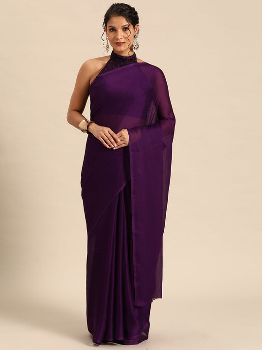 Dhiyona GR Women's Naaz Plum Wine Satin Saree