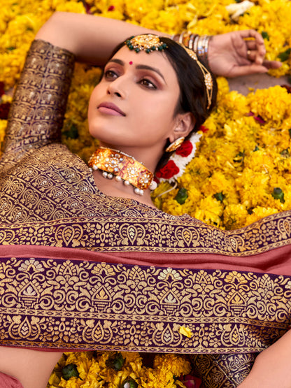 Women's Vichitra Silk mauve Embellished Designer Saree With Blouse Piece