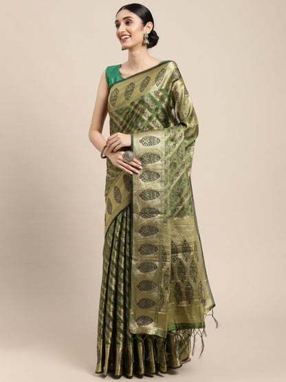 Dhiyona GR Women's Natasha Olive Green Organza Saree