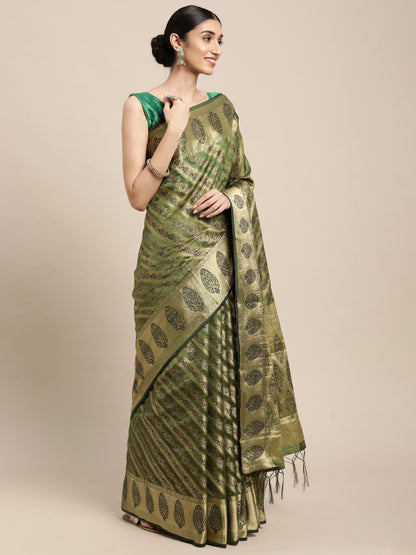 Dhiyona GR Women's Natasha Olive Green Organza Saree