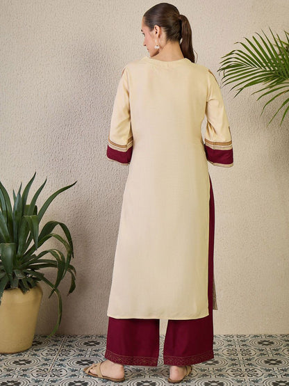 Dhiyona IE Embroidered Round Neck Kurta With Palazzos