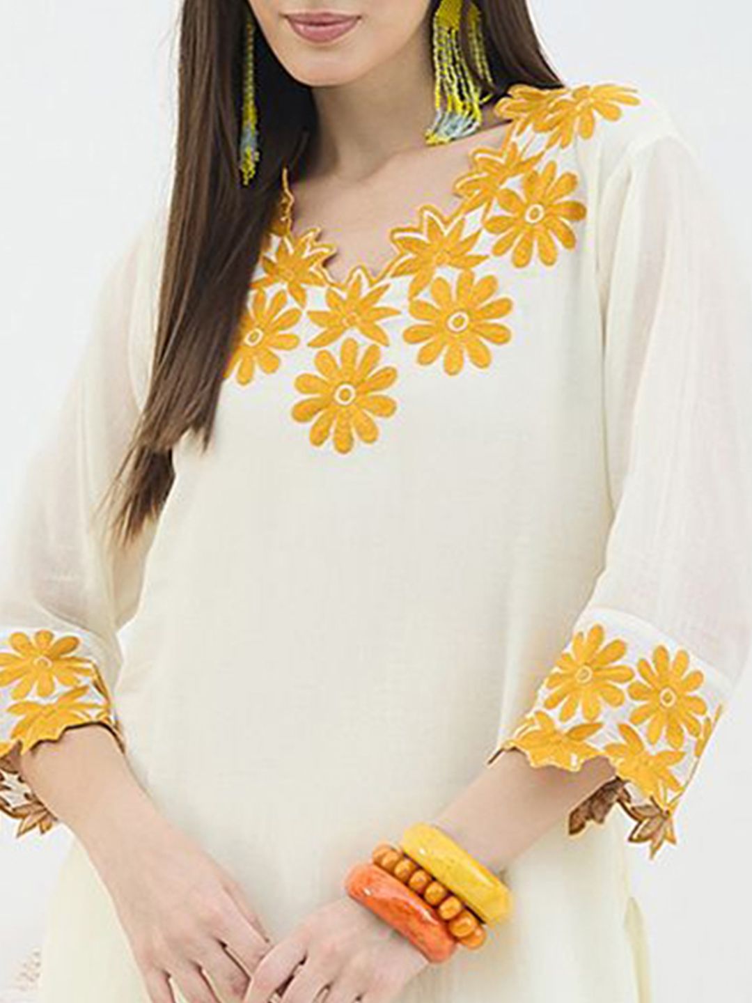 Dhiyona IE Embroidered Pure Cotton V Neck Top With Trouser