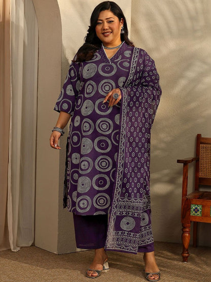 Dhiyona Women's Plus Size Ethnic Motifs Printed Kurta with Palazzos & Dupatta