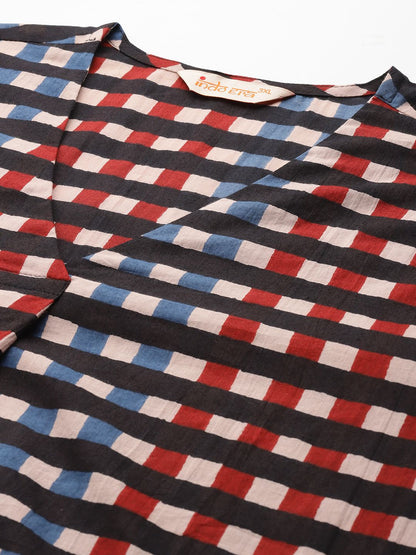 Pleated Checked Cotton Kurta with Palazzos