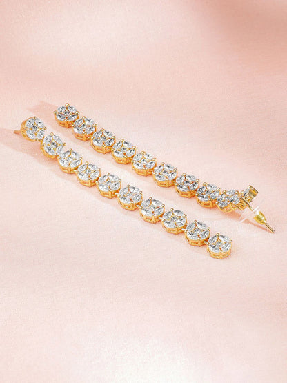 Dhiyona RJ Women's Premium 22K Gold-Plated AD & Zirconia Studded Luxury Drop Earrings