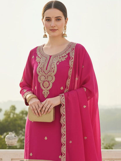 Women Ethnic Motifs Embroidered Regular Kurta with Sharara & With Dupatta
