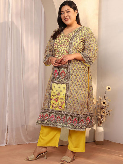 Dhiyona Women's Plus Size Ethnic Motifs Printed Kurta with Palazzos & Dupatta