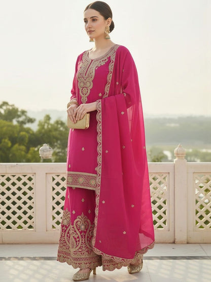 Women Ethnic Motifs Embroidered Regular Kurta with Sharara & With Dupatta