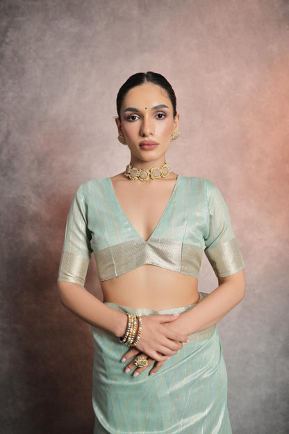 Dhiyona GR Women's Sea Green Soft Mulberry Tissue Cotton Saree