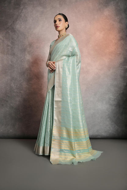Dhiyona GR Women's Sea Green Soft Mulberry Tissue Cotton Saree