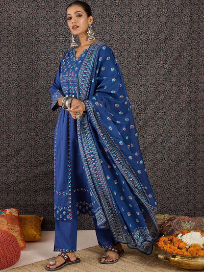 Women Ethnic Motifs Printed Regular Pure Cotton Kurta with Trousers & With Dupatta