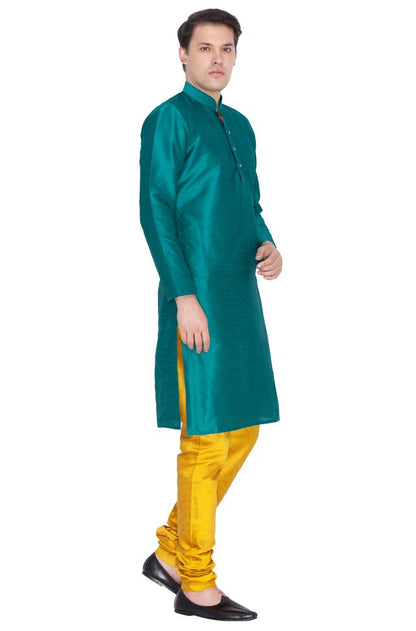 Men's Green Silk Blend Straight Kurta Pyjama Set
