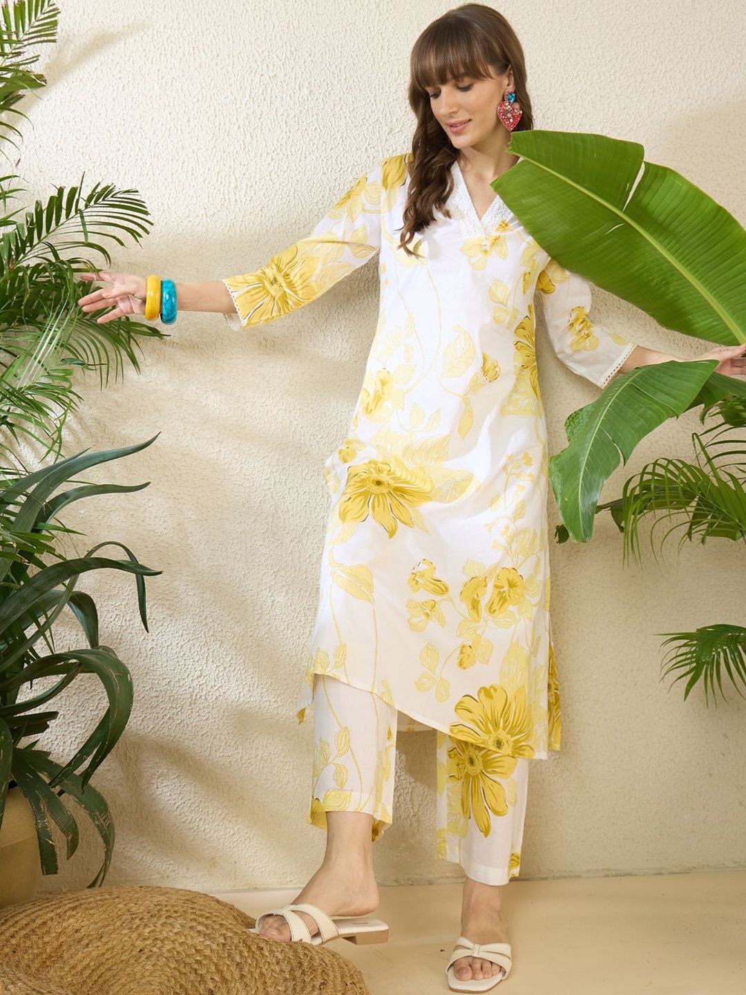 Women Floral Printed Regular Pure Cotton Kurta with Palazzos