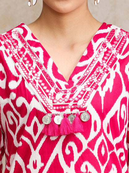 Dhiyona VA Women's Floral Printed Regular Pure Cotton Kurta with Trousers