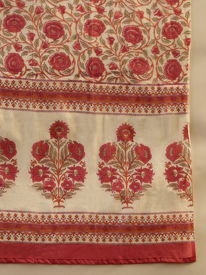 Ethnic Motifs Embroidered Anarkali Pure Cotton Kurta with Palazzos & With Dupatta