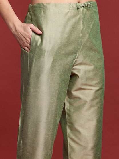 Dhiyona IE Floral Embroidered Mandarin Collar Straight Tunic And Trousers