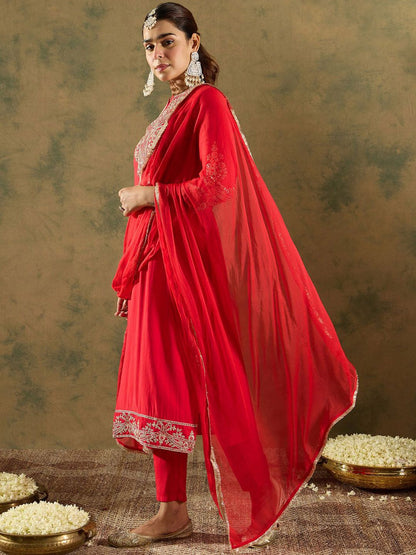 Dhiyona IE Paisley Zari Embroidered Kurta with Trousers & With Dupatta